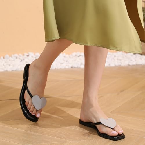 Flip Flops for Women with Heart Decoration Comfortable Square Toe Flat Sandals Lightweight Thong Sandals Cute Beach Slides4