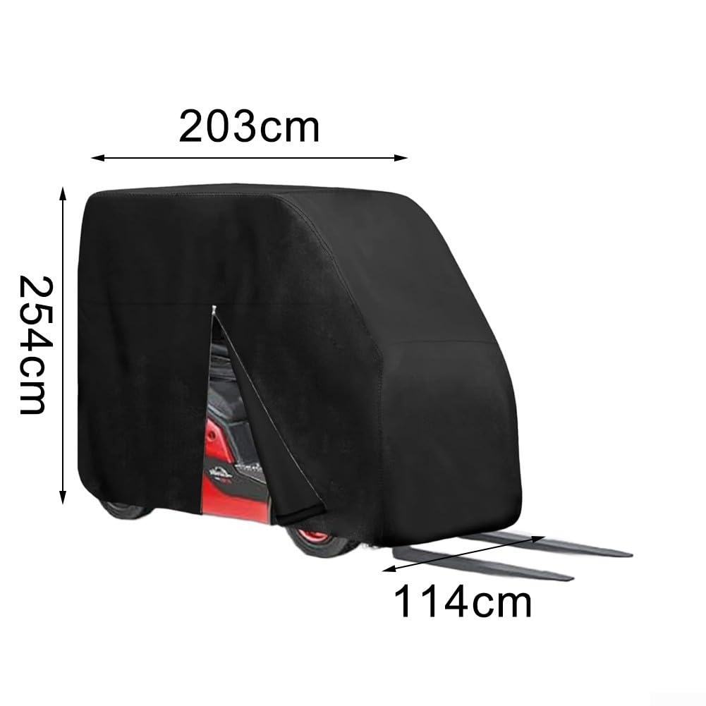 210D Oxford Gabelstaplerabdeckung, wasserdicht, staubdicht und kratzfest, Schutzunterstand, robuste Outdoor-Aufbewahrung für die meisten Gabelstapler, 254 x 114 x 203 cm, Schwarz