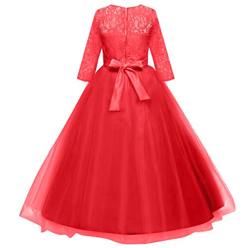 Image of Girls Flower Vintage Floral Lace 3 /4 Sleeves Floor Length Dress Wedding Party Evening Formal Pegeant Dance Gown