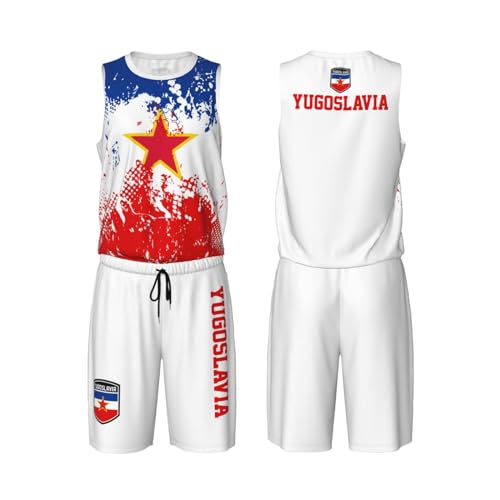 Yugoslavia Flag Grain (3) Basketball Jersey Uniform Suit for Men Adults Training Athletic Set