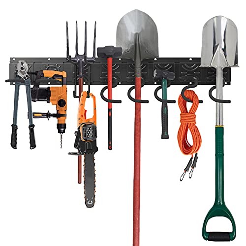 Raynesys Crochet Muraux, 10PCS Crochet de Rangement pour Garage Ajustable en Alliage d'Aluminium et Acier, Stockage Outils Garage Crochets pour Accrocher des Outils de Jardin, Câbles - Noir Cover