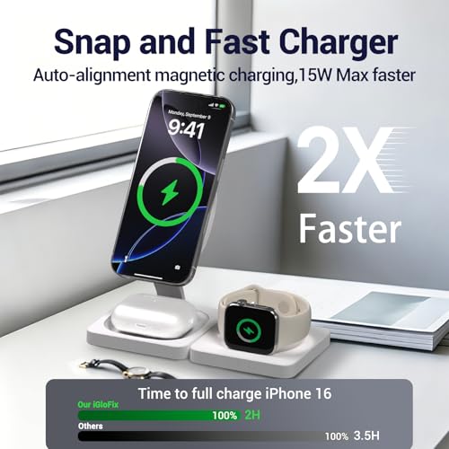 Image of 3 in 1 MagSafe Wireless Charging Station for Apple Watch iPhone AirPods