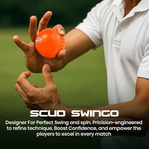 Image of SCUD Swingo Wind Ball for Cricket, Specially Designed for Swing, Dual-Surface Half-Dimple & Half-Smooth Design, PVC | 72.39mm Diameter,105g (Pack of 6pc Balls, Neon Orange)