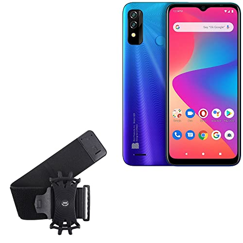 BoxWave Holster Compatible with BLU G61 - ActiveStretch Sport Armband, Adjustable Armband for Workout and Running - Jet Black