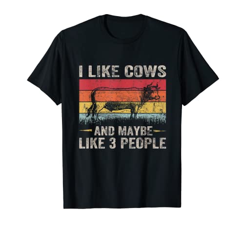 Me gustan las vacas y tal vez como 3 personas Retro Funny Cow Camiseta