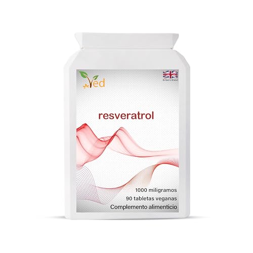 Ved - Resveratrol antienvejecimiento, tabletas de 1000 mg, salud del corazón y apoyo inmunológico, suplemento antioxidante, 90 tabletas (símbolo de 90 días).