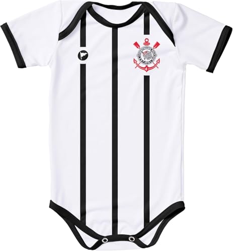 Torcida Baby Body Corinthians Listrado UV, Branco e Preto, Infantil (P)