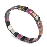 Peso: 16 g. DUOVEKT Pulsera de cristal arcoíris de turmalina natural colorida para mujer y hombre, regalo de aniversario, color verde, cuentas rectangulares, 9 x 5 mm, AAAA