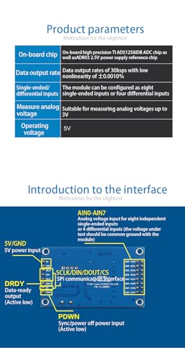 DollaTek ADS1256 24bit 8channel ADC AD Modul Hochpräzise ADC Erfassungsdaten