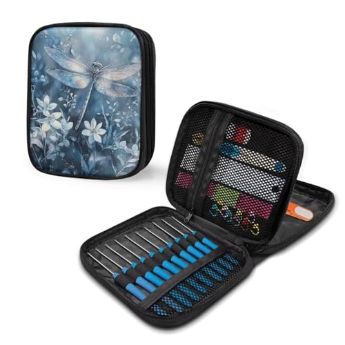 Image of Dragonfly Crochet Hook Case Portable Floral Crochet Storage without Hooks and Accessories Organizer for Knitting Needles Supplies