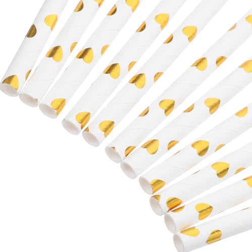 200 pitillos de papel con diseño de corazones dorados miniatura 3