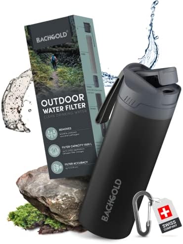 Bachgold Outdoor Water Filter Bottle [22 fl oz] - Hiking & Backpacking Water Filter - Perfect for Camping, Hunting, Hiking & Bushcraft Adventures - Water Filter Outdoor