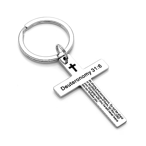 BAORIVER Deuteronomy 31:6 Religious Keychain - Christian Jewelry with Bible Verse - Unisex Stainless Steel Gift