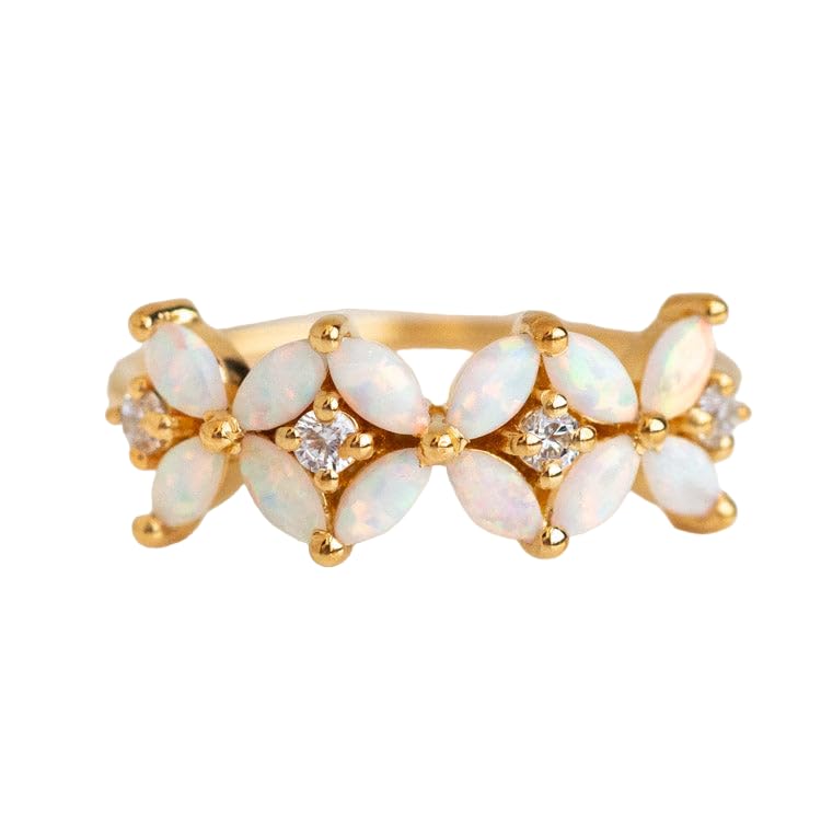 Natural Opal CZ Band Ring, Multi Fire Opal Ring, Marquise Opal Gemstone Ring, Halo Ring, October Birthstone, Women Ring, Yellow Gold Micron Ring, 925 Sterling Silver, Dainty Ring, Minimalist, Anxiety Ring, Christmas Gift, Wedding Rings, Gift For Her, Promise Ring, Engagement Ring, TBP-144