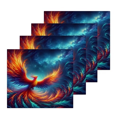 YANENDIE Fiery Phoenix Washcloths Towels, Highly Absorbent and Soft Cotton Face Cloths, 4 Pack Quick Dry Wash Cloths - 12 X 12 Inches