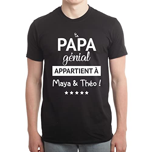 Photo de Tshirt Papa Homme personnalisé - Ce Papa génial Appartient à Nom(s) de(s) l'enfant(s) - Cadeau Anniversaire ou fête des pères