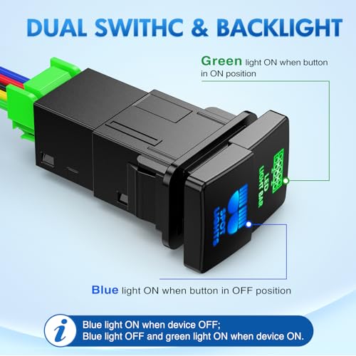 Nilight LED Light Bar & Sport Lights Dual Push Button Switch 12V ON Off Switches with Connector Wire Kit 1.28" x 0.87" Replacement for Toyota Sequoia Highlander Tacoma Tundra 4Runner RAVR Yaris by Nilight - Image 9