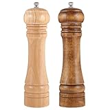 Wakauto 2pcs 8-inch Wooden Pepper Grinders Set, Manual Sea Salt and Pepper Mill for Kitchen Use, Natural