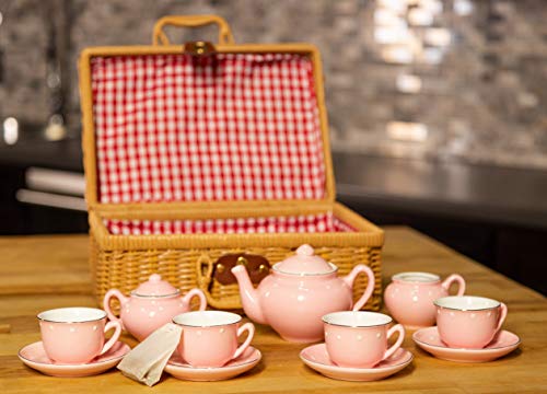Children's Porcelain Play Tea Set - 13Pcs, Light Pink #TOP5