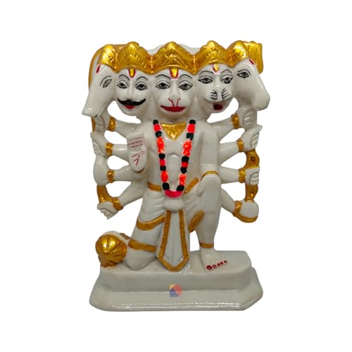 Image of Hanuman murti - Hanuman Idol for Home Decor & Office - Panchmukhi Hanuman - (22 cm) (White Gold)