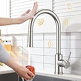 Synlyn Grifo de Cocina con Sensor Táctil con Cabezal de Ducha Extraíble de 60 cm Grifo de Fregadero Giratorio de 360 ​​° Grifo de Inducción de Acero inoxidable 304 Mezclador de Fregadero Monomando