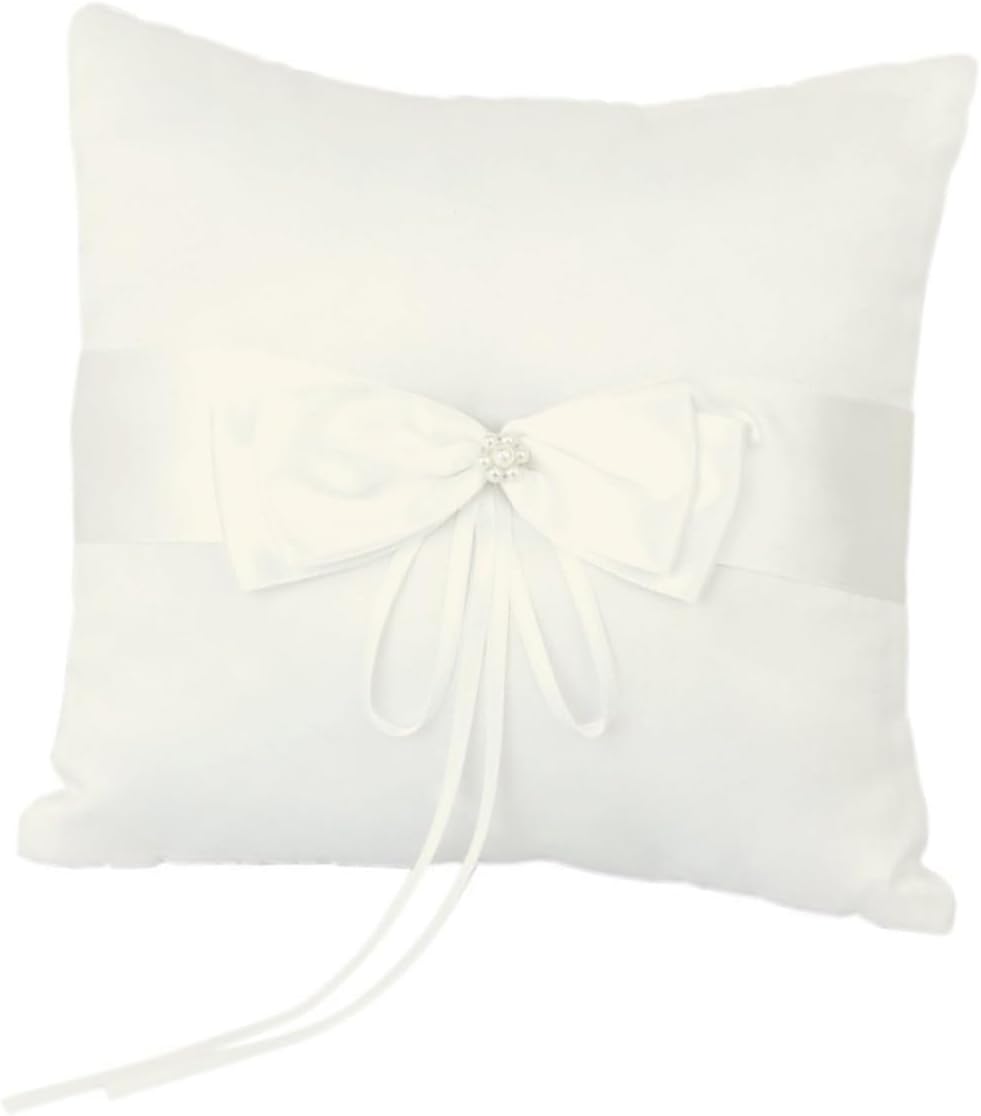 UKCOCO Ivory Ring Bearer Pillow 10x10cm with Satin Bowknot Flower