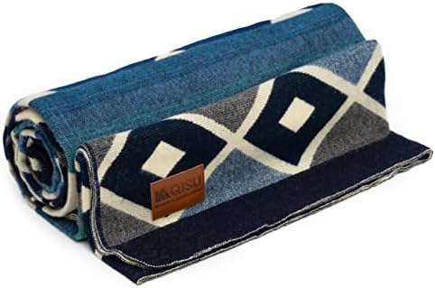 QISU Wool Blanket Throw | Large, Beautiful, Warm, Variegated, Handmade in Ecuador by Local Artisans |94″ x 78″| Ultra-Soft, Hypoallergenic & Breathable | Non-Itchy or Scratchy Fabric (Blue Pyramid)