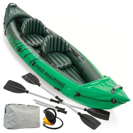 Brone Inflatable Tandem Kayak Set with Seats, Paddles, Pump, and Bag