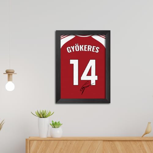 Image of TenorArts Viktor Gyokeres Poster Frame Arsenal Jersey Laminated Photo Print with Signature Framed Painting with Matt Finish Black Texture (12 inches x 9inches)