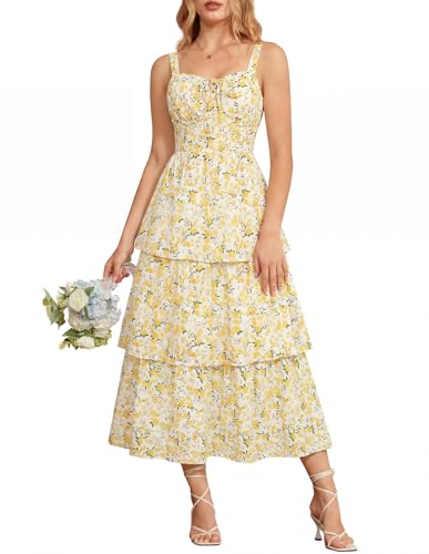 Scarlet Darkness Floral Dress for Women Wedding Guest Milkmaid Dress Sleeveless Summer Corset Sundress Yellow Flower Size 16
