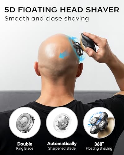 Image of Electric Razor for Men, Head & Body Hair Shaver for Men, Cordless Rechargeable Wet /Dry Bald Head & Groin Waterproof Razor with Rotary Blades,Clippers, Beard Trimmer,Nose Trimmer, Brush (Golden)