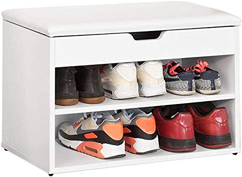 SoBuy FSR25-W, 2 Tiers Shoe Rack Shoe Cabinet Shoe Storage Bench with Folding Padded Seat