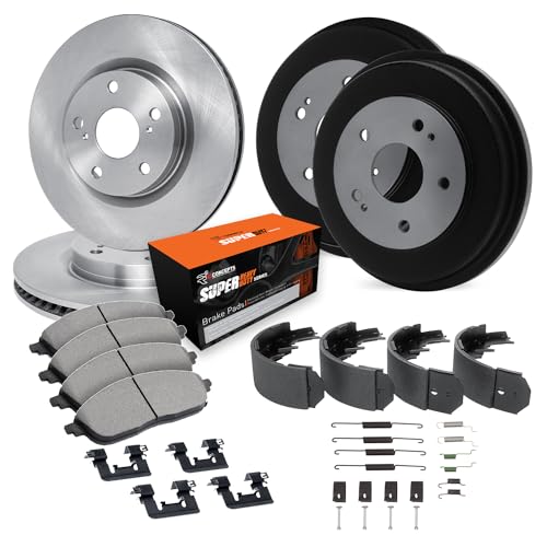 R1 Concepts Front and Rear Brake Kit For 1984-1989 Jeep Cherokee, Wagoneer| Blank Brake Rotors| Super Heavy Duty Brake Pads and Rotors Kit| Hardware, Drum, Shoes, Adjuster included