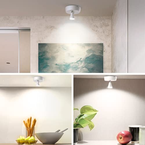 Image of Olafus Spot Lights Indoor 4 Pack, Wireless Spotlight Battery Operated, Dimmable LED Accent Light with Remote, 4000K Neutral White Small Uplights Battery Mini Spotlights for Display Painting Closet