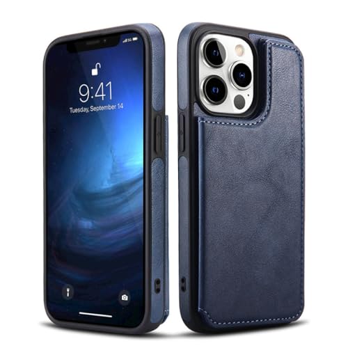 Étui portefeuille en cuir pour iPhone 13 Pro Max mince avec fentes cartes bleu
