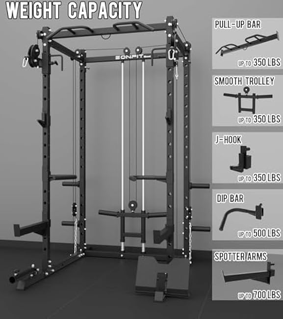 Eonfit E2 Power Cage£¬1500LB Squat Rack with Cable Crossover System.Multi-Function Power Rack for Home Gum.All-in-One Squat Rack with More Training Attachments