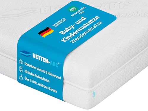 Betten-ABC - Junior Duo - Wendematratze für Babys & Kleinkinder - 60x120 cm - mit Rundum-Trittkante & 2 Seiten - Oeko-TEX-Zertifiziert - Abnehmbarer & waschbarer Aloe Vera-Bezug - Lieferung per Paket