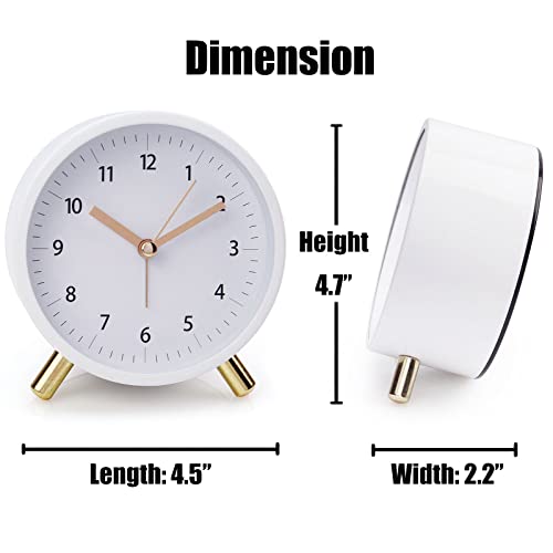 Aolox Alarm Clock 4.5" Bedside Analog Alarm Clock For Bedroom Battery Operated Round Clock With Backlight, White #TOP4