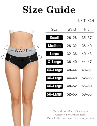Image of Molasus Womens Cotton Underwear Briefs High Waisted Ladies Panties (Regular & Plus Size), Black-5pack, Small