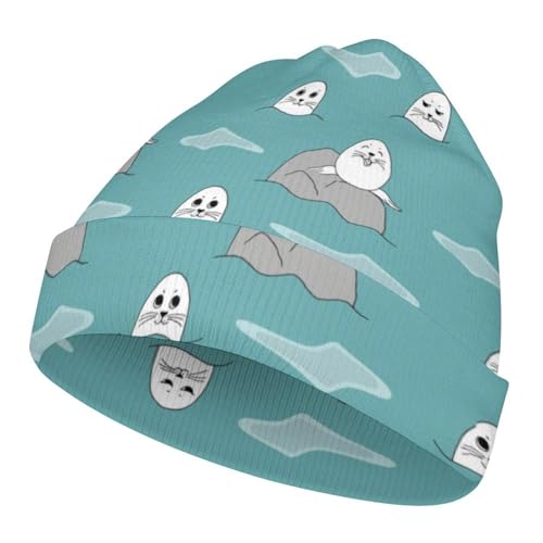 Sea Animal of Seal Pattern Kids Beanie Hat for for Girls Boys Children Cap Winter Knitted Chemo Cancer Headwear Accessories Gifts Decoration Black