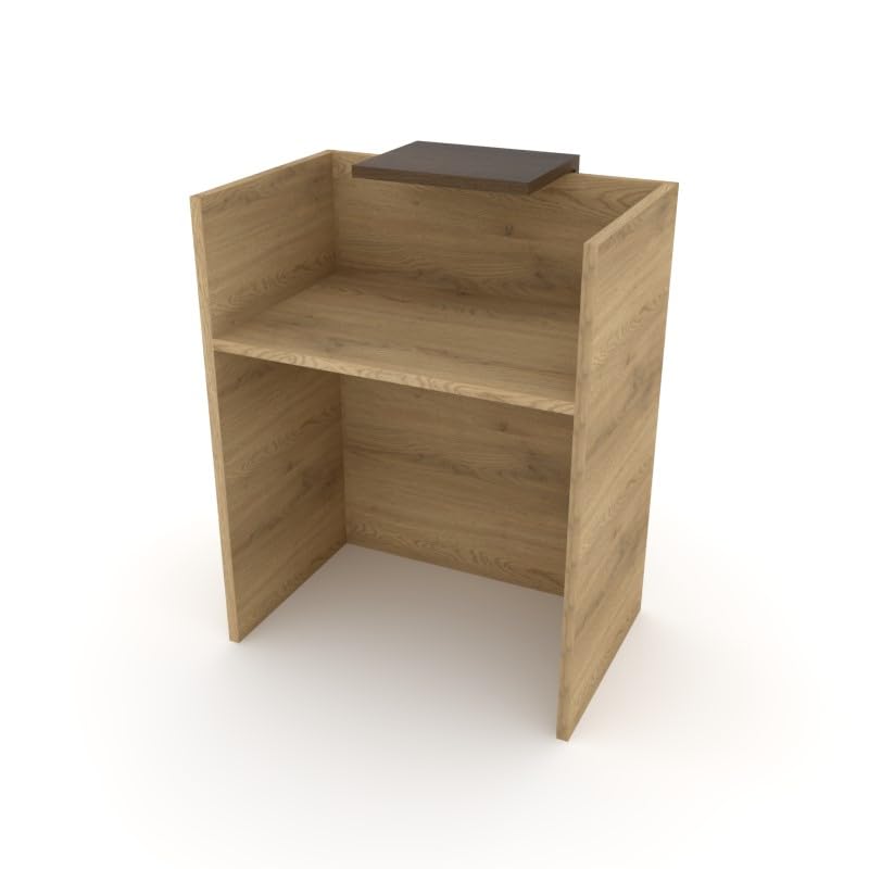 Mostrador de Recepción y Oficina. Facil Montaje –Color Base Olmo, Color sobremostrador Nogal | 80x105x50 cm | Fabricado en España