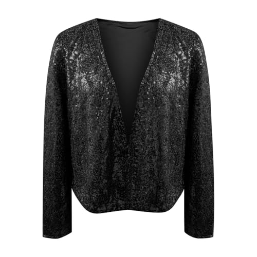 Women's Glitter Sequin Jackets Open Front Blazer Casual Long Sleeve Collarless Sparkly Lightweight Cropped Cardigan Coat4