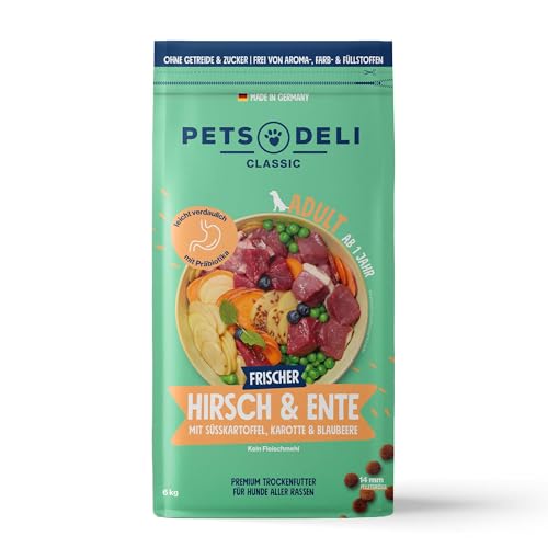 Pets Deli Classic Hunde Trockenfutter Hirsch, Ente & Süßkartoffel, leicht verdaulich, getreidefrei, ohne Zucker, 6 kg, Premium Qualität
