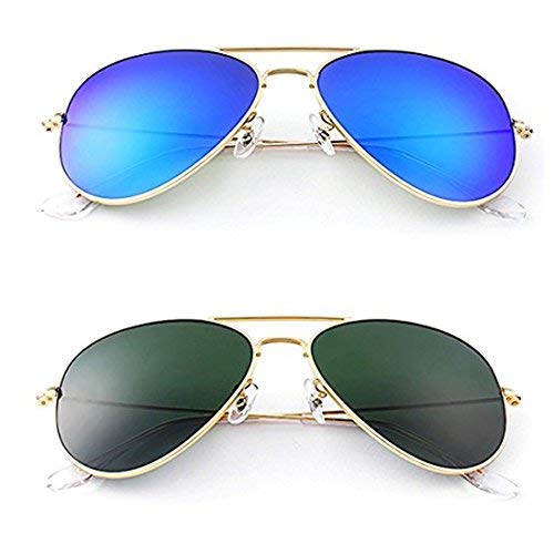 2019 Latest Combo of 2 Aviator Sunglasses for Men and Women (Blue Mirror and Green)-image-17