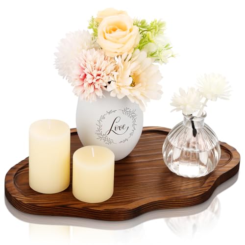 BIEOFFEI Small Decorative Tray Wood Decorative Serving Tray for Candles Perfume, Cloud Wooden Jewelry Tray Trinket Dish, Wooden Trays for Coffee Table Home Decor
