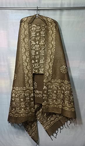 Image of STB-SILK TEXTILES BHAGALPUR Women's Cotton Silk Handcrafted Batik Print Unstitched Salwar Suit Dress Material With Duputta (Maroon)