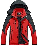 MAGCOMSEN Ski Jacke Herren Fleece Outdoorjacke Warm Winterjacke Herren Übergangsjacke Atmungsaktiv Windjacke Softshell Trekkingjacke für Camping Ski Sport Rot 3XL
