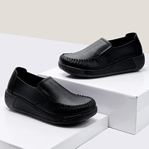 Image of UZB Women's Slip On Loafer Leather Comfort Casual Platform Shoes