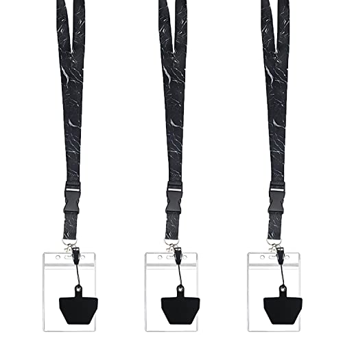 OOYCYOO Schlüsselband für Handys, Autoschlüssel, Ausweishalter mit abnehmbarer Schnalle, seidiger Marmor-Kragen, Schlüsselband, 3 Stück, schwarz, Small Cover