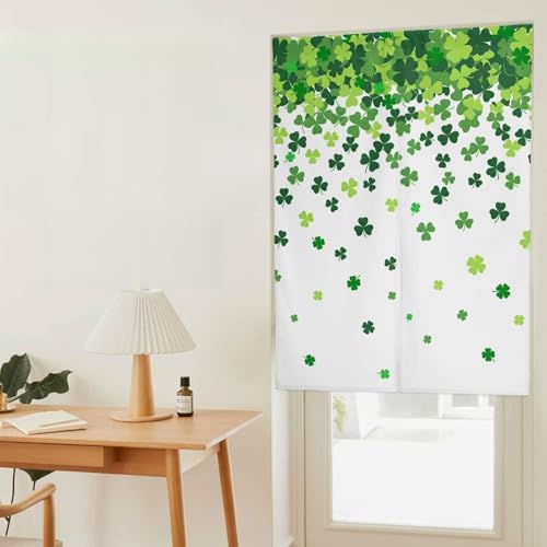 のれん 遮光 おしゃれ 暖簾カーテン 幅100x丈200cm 間仕切り 仕切り 目隠し 防寒 防音 厚手 和風 聖パトリックの日 クローバー 田園 白色 玄関 キッチ リビング 出入り口 グッズ 寝室 春夏秋冬